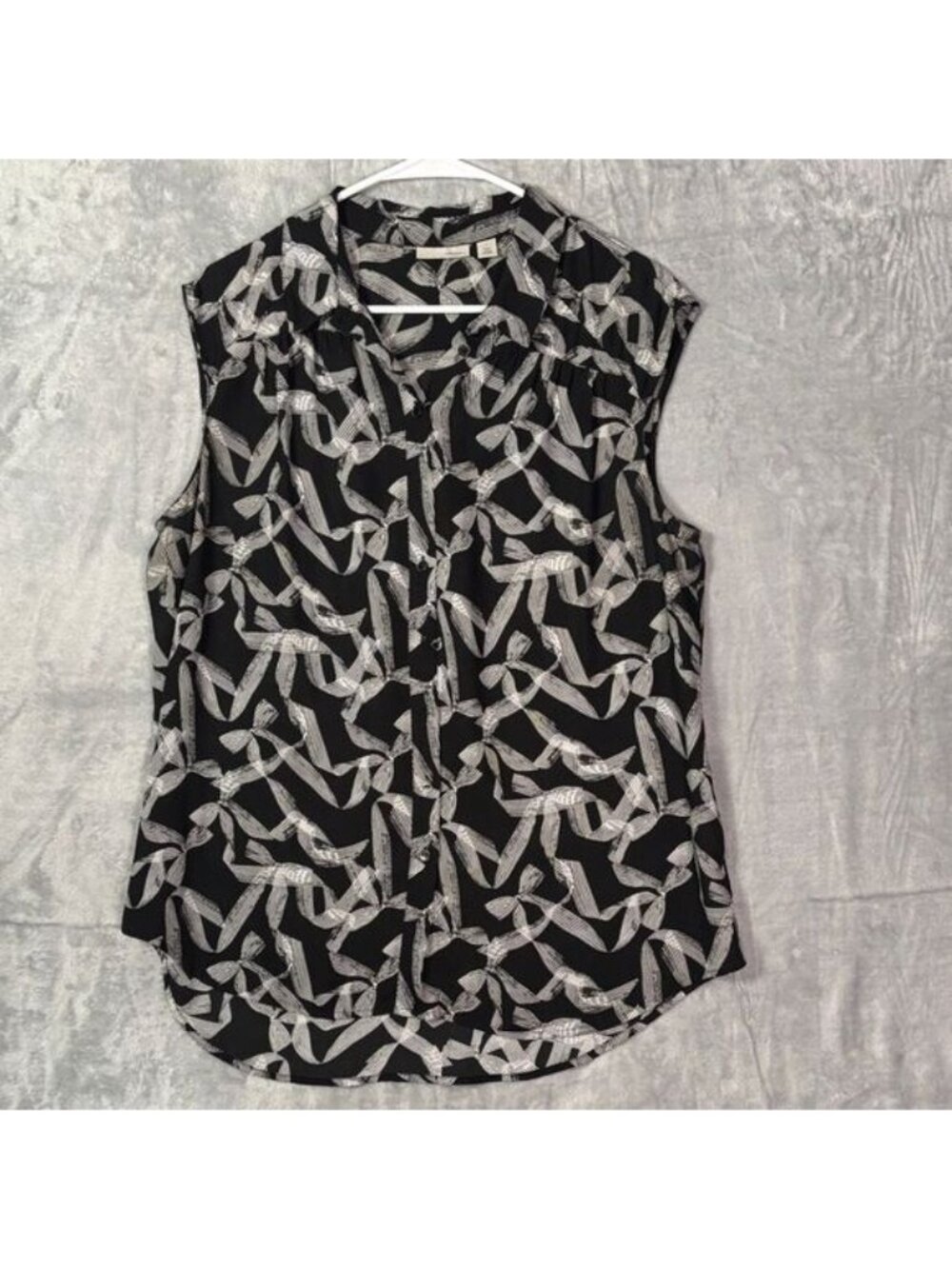Halogen Black White Bows Lightweight Sleeveless Button Up Top Shirt Size Large